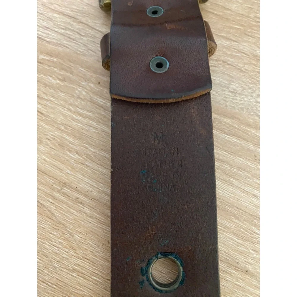 Italian Leather Grommet Belt Unisex Medium Brown Brass Eyelet Y2k Indie Grunge
